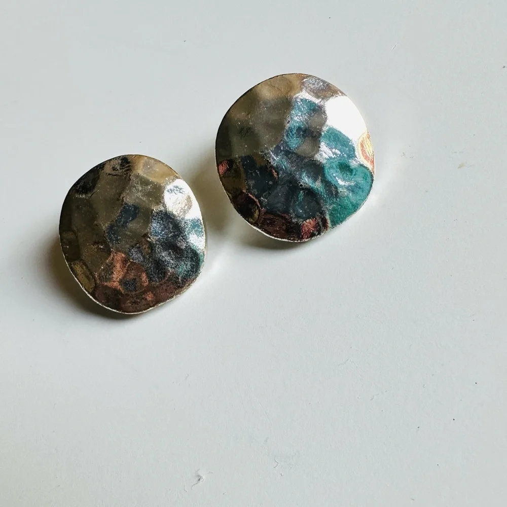 Vintage Monet Silver Hammered Style Circle Earrings